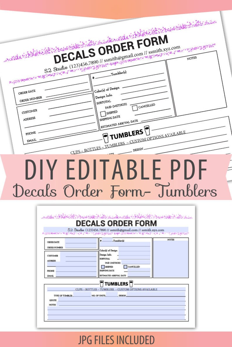 vinyl decals tumblers bottles order form sheet letter size etsy