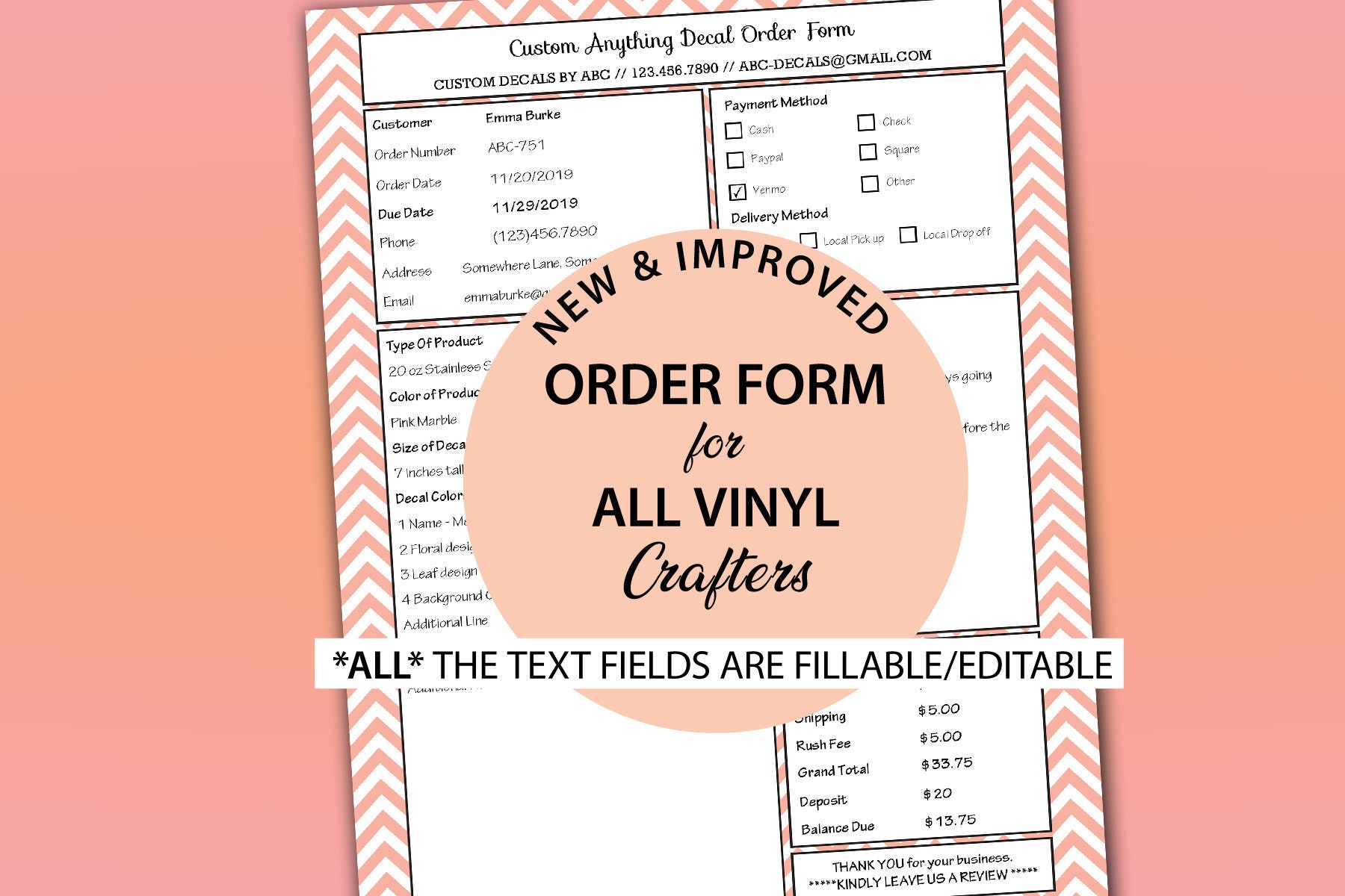 NUEVO formulario de pedido Texto rellenable/editable PDF Etsy España