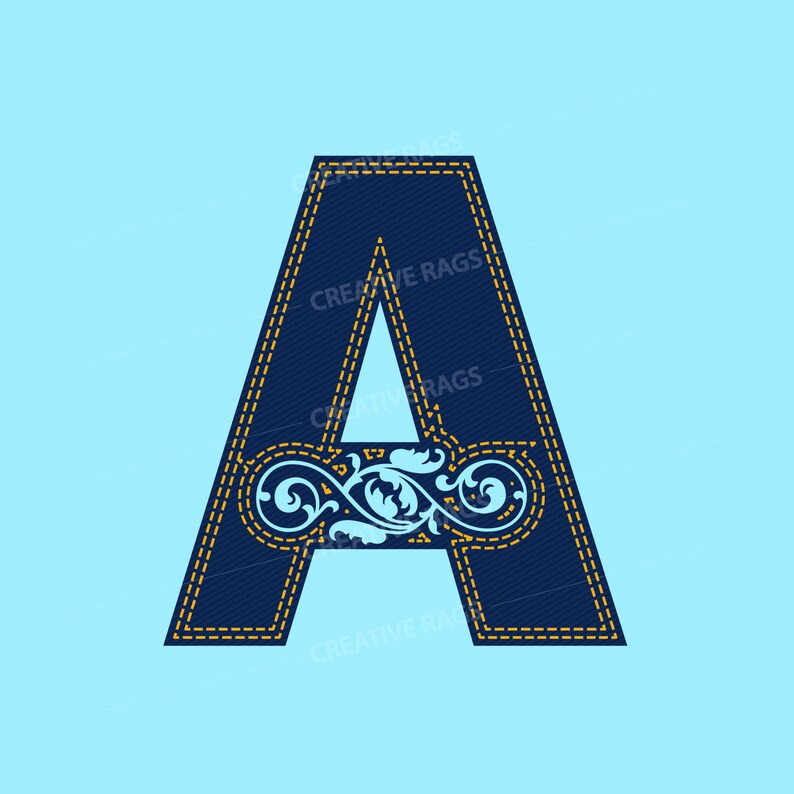 Faux Denim Embroidery Letters Alpha AZ PNG Clip Art Etsy