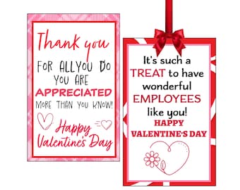 Valentine's day employee gift favor tag printable, Valentine employee appreciation, 6 tags on a page,  Letter Size - Instant Download PP-008