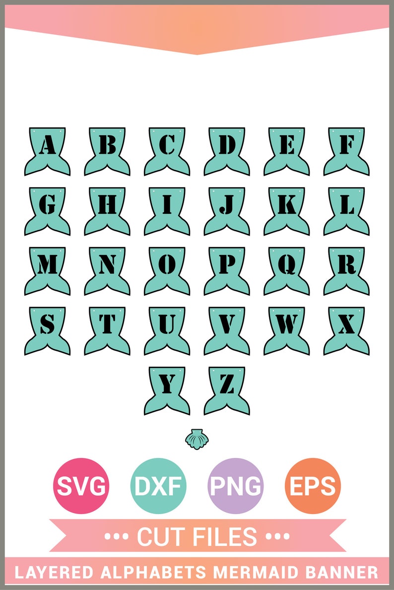 Mermaid Banner Svg AZ Alphabet Garland Banners SVG Cut Etsy