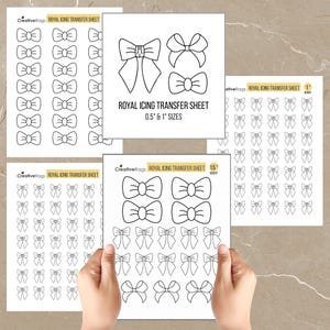 Coquette Ribbon Bow Royal Icing Transfer Sheets, Royal Icing Template, Royal Icing Design, Multiple Sizes, Instant Download 8.5&quot;x11&quot; PP-021
