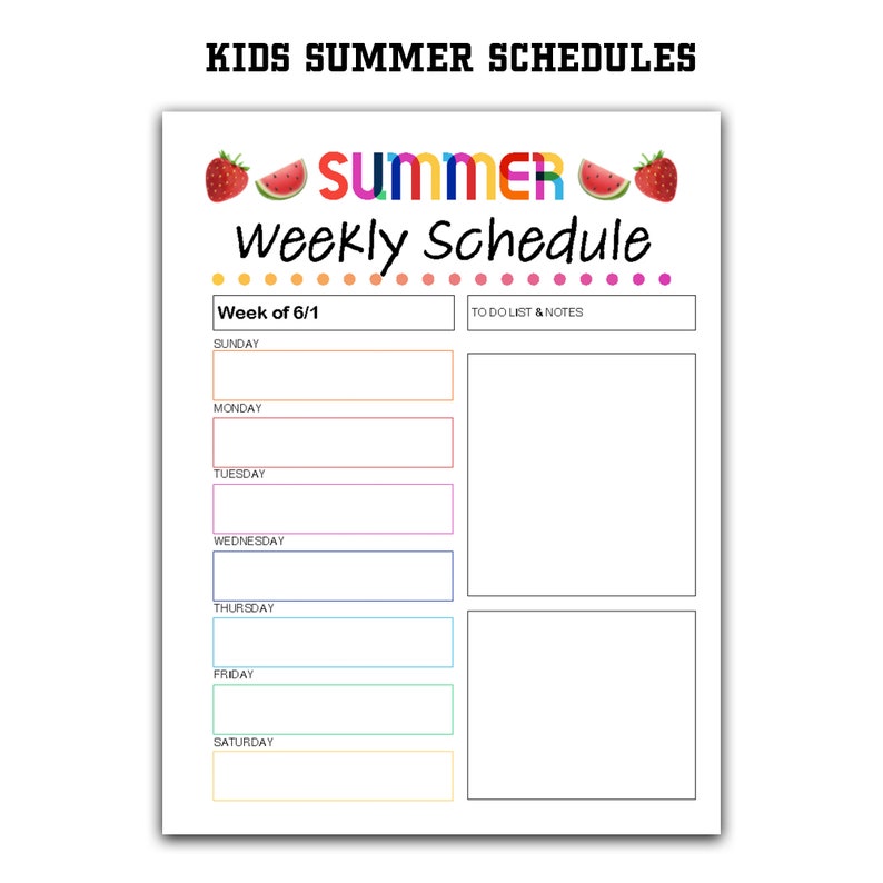 Summer Rules Schedules Fillable Editable printable 9 Page PDF Etsy