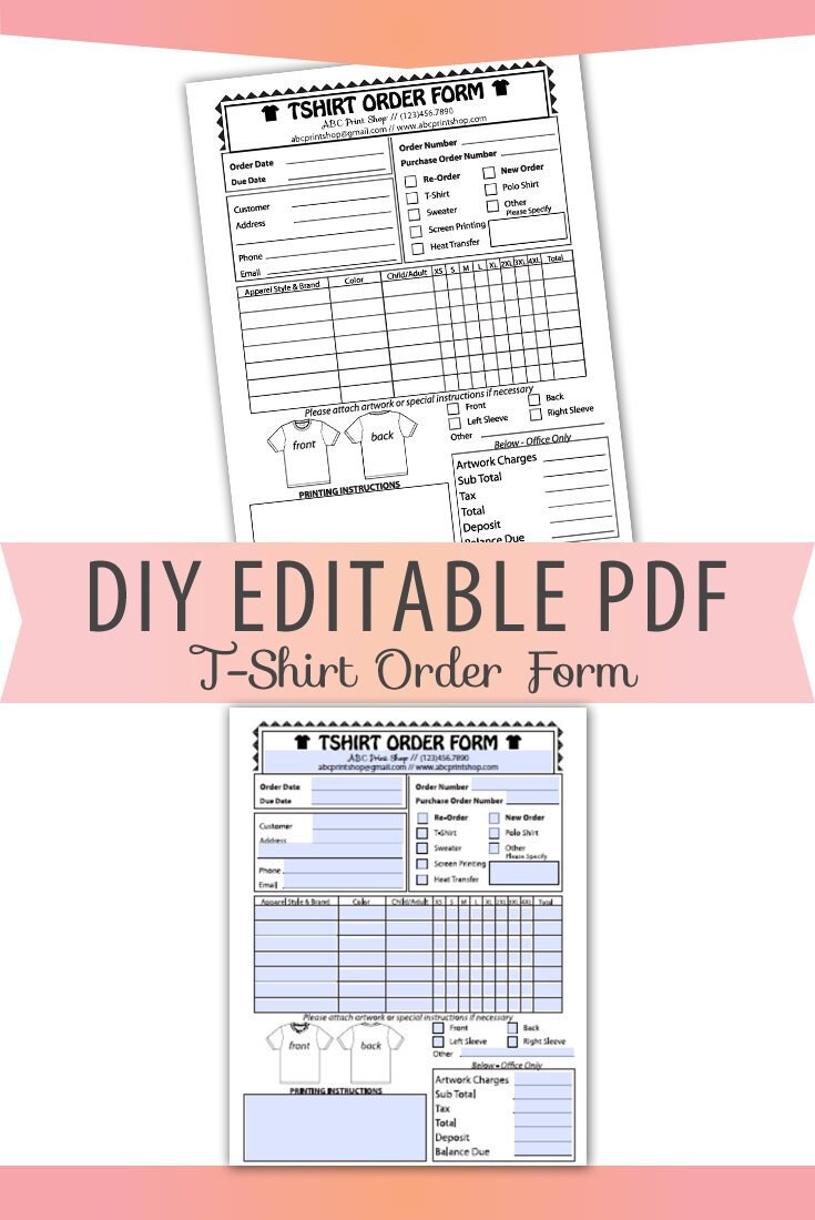 Download DIY Editable PDF TShirt Order Form Letter Size Forms Sales ...