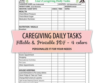 Caregiver Daily Tasks Form: Fillable Printable PDF (Letter Size)