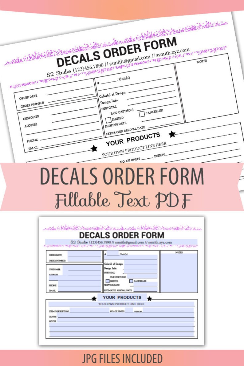 vinyl decals order form fillable pdf sheet letter size forms etsy