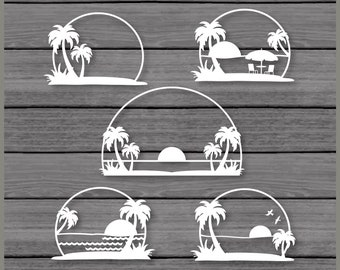 Beach Sunset Palm Tree SVG Bundle: Silhouette Cut Files (Digital Download)
