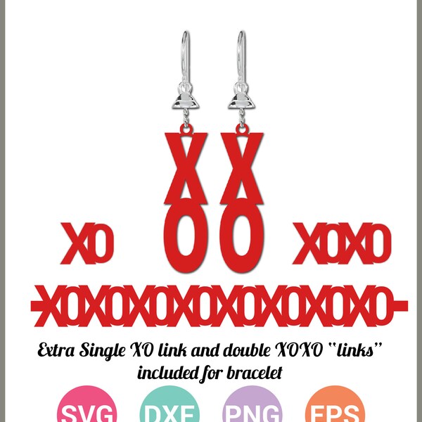 Valentine XO Earrings Bracelet SVG, Hugs & Kisses Jewelry svg, Cricut Design Space, Silhouette, Instant Download, Svg, Png, Eps, Dxf CF-109