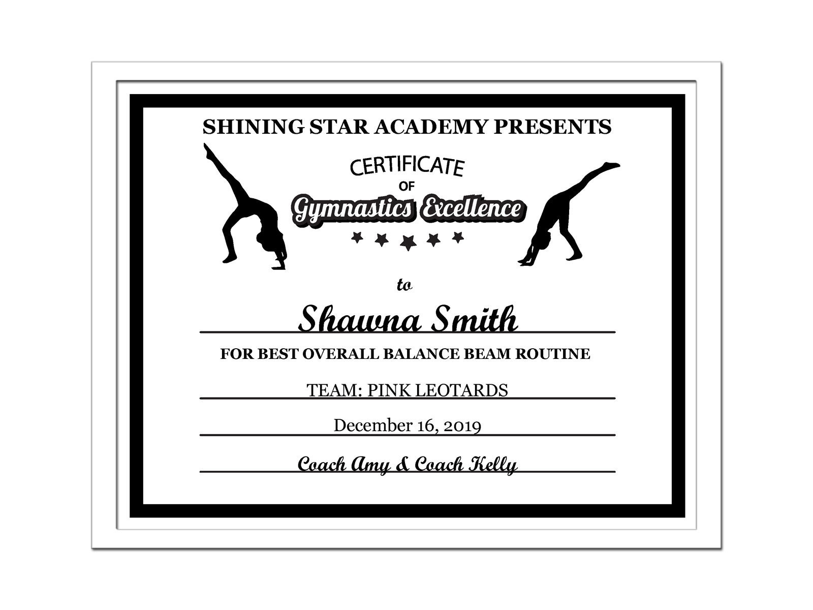 Editable PDF Sports Team Gymnastics Certificate Award Template in black  Letter Size Instant Download pdf & blank jpg SC-22-GYMNASTICS-blk Pertaining To Gymnastics Certificate Template