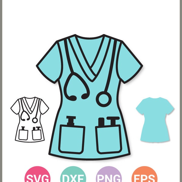 Scrubs für Krankenschwester, Doktor Vet SVG, Scrubs, Cricut Cut Dateien, Silhouette, Sofort-Download, SVG, Png, Eps, Dxf, Cf-160