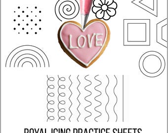 Royal Icing Practice Sheets: Multiple Designs (PDF Template)