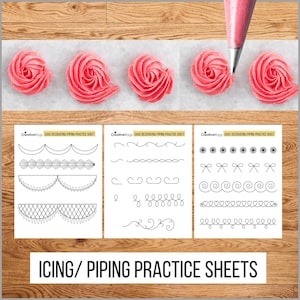 Royal Icing / Piping Printable Practice Sheets, icing practice for teaching cake class, Cake Decorating, Instant Download 8.5&quot;x11&quot; PP-025