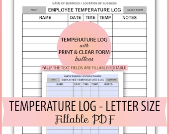 Temperature Screening Log: Fillable & Editable PDF (Letter Size)