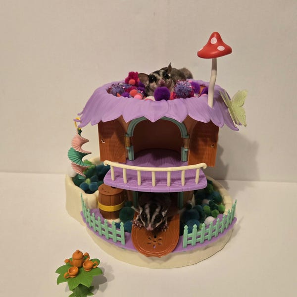 Sugar Glider Pom Pom Treehouse! Perfect for your Sugar Glider to explore, hide in and find their favorite snack. Pom Poms included!