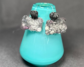 Earring shades of gray light weight earring rectangle wet felted earring one of a kind earring fun earring to wear great gift for a friend