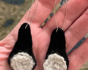 Earring black and white light weight earring teardrop shape wet felted earring one of a kind bold earring great gift for a friend