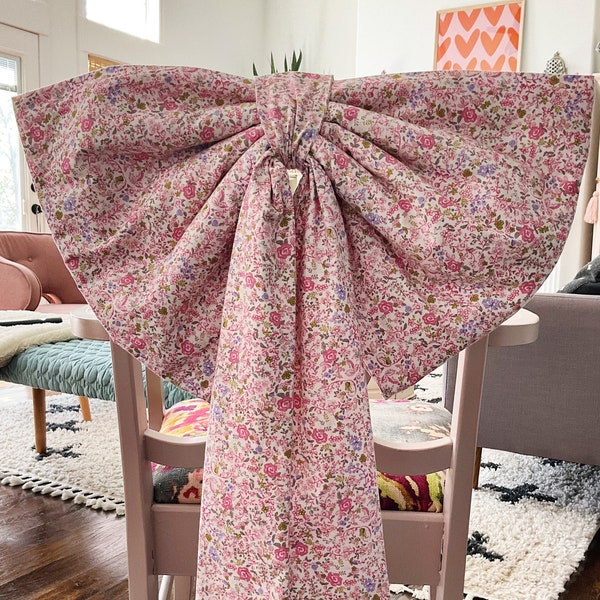 Baby Shower Chair Bow, Large Bow for Door, Wedding Shower Bow, Pink Wreath Bow, Oversized Fabric Bow, Pink Nursery Wall Bow