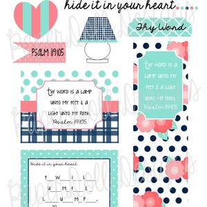 Bible Journaling Printable, Instant Dowload Bible Memory Verse Kit, Bible Verse Cards, Psalm 119