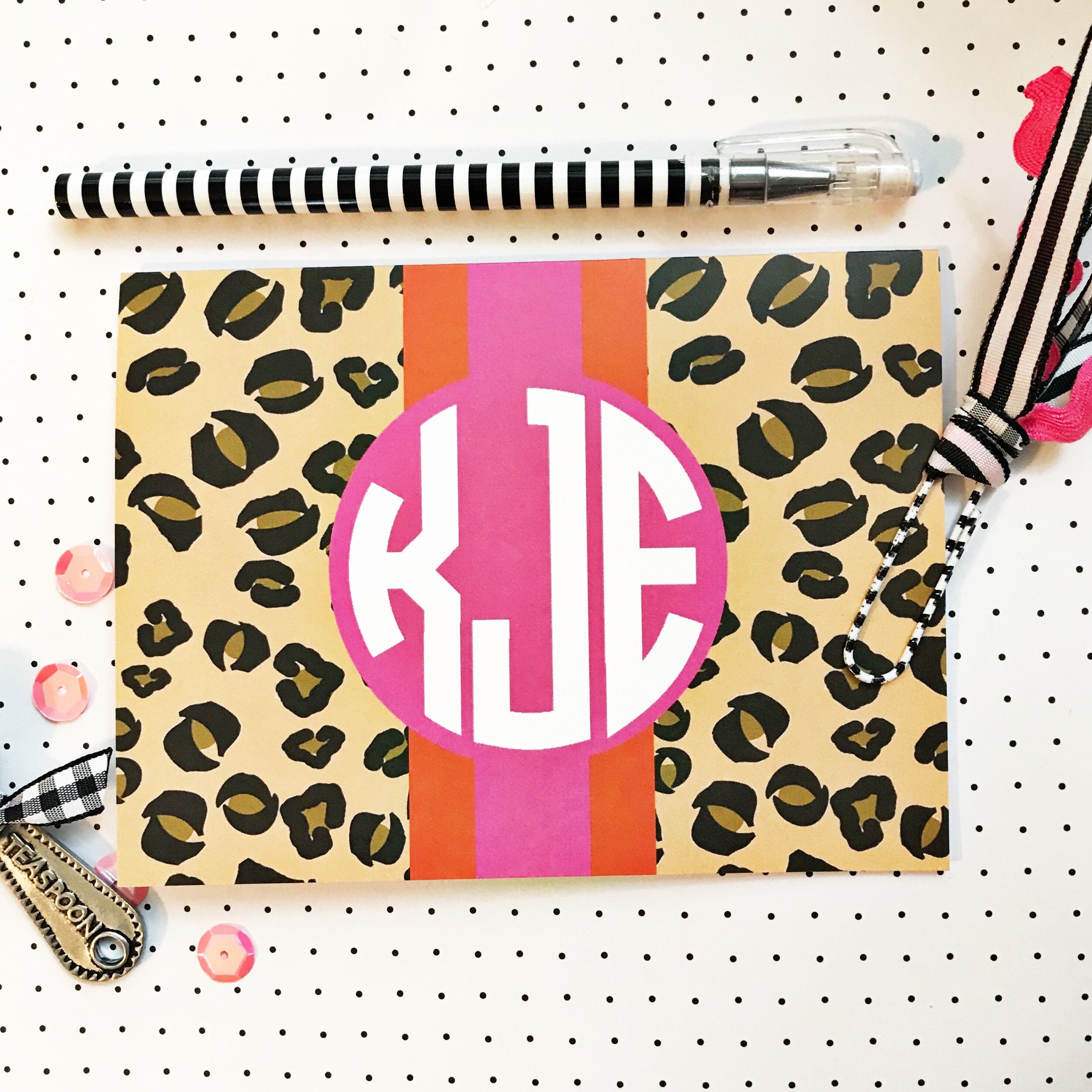 Monogrammed Leopard Print Stationery Personalized Note Card | Etsy