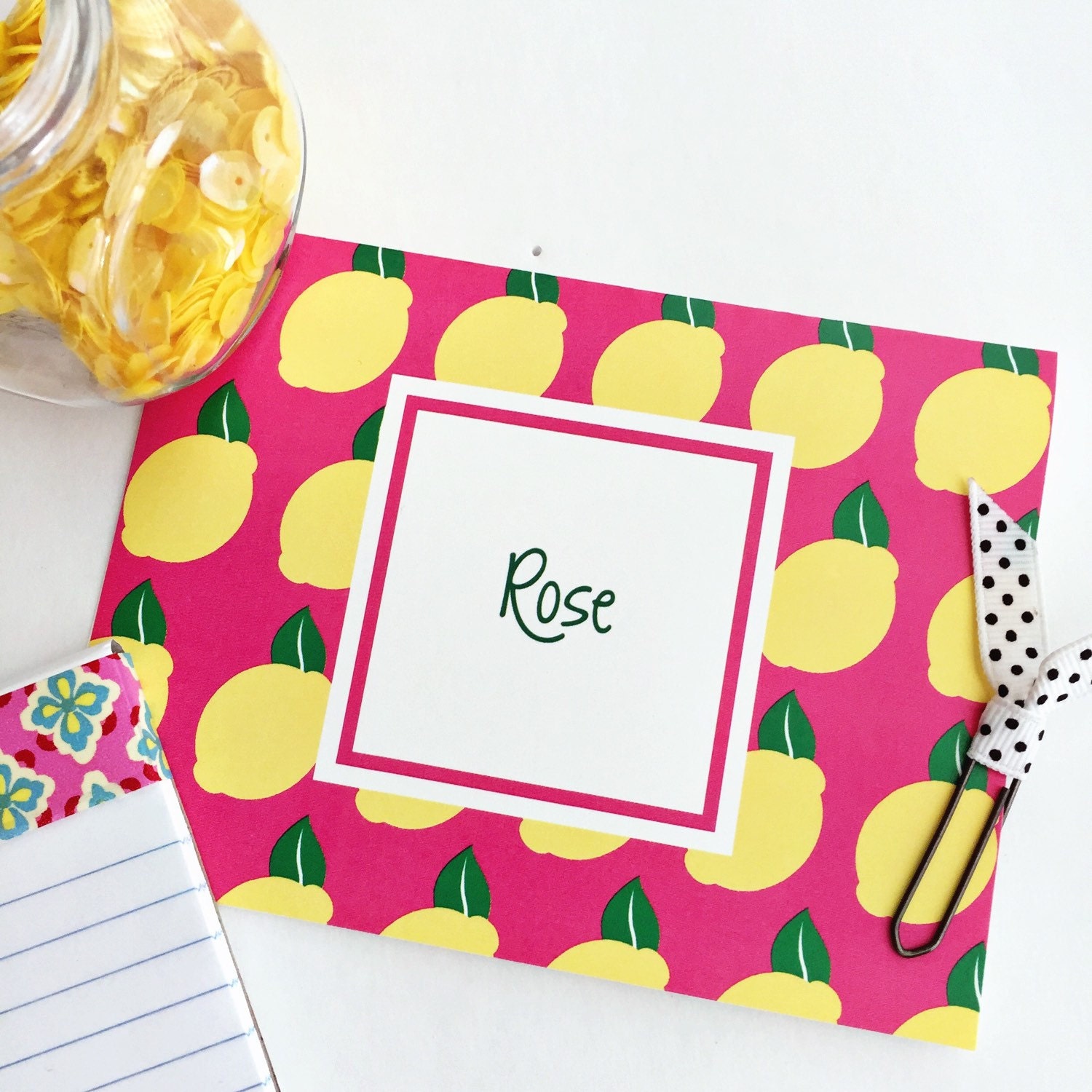 Lemon Note Cards lemon Stationery lemons Monogrammed | Etsy