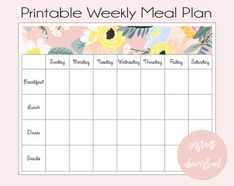 Printable Weekly Meal Plan, Printable Weekly Menu, Menu Planner, Instant Download Meal Prep PDF,