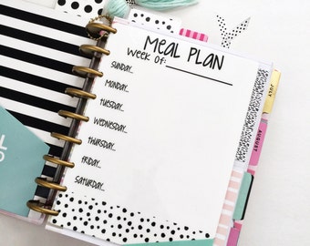 CLASSIC Happy Planner Meal Planner, dry erase Planner Insert, wet erase, meal planner, Happy Planner Dashboard, Planner Insert