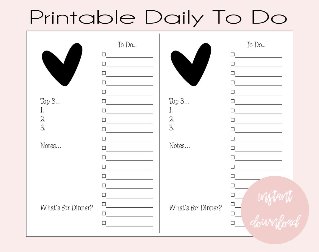 PRINTABLE Daily Planner, Digital to Do List, Daily List, DOWNLOADABLE ...