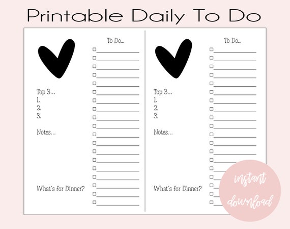 PRINTABLE Daily Planner, digital to do list, Daily List,  DOWNLOADABLE planner page