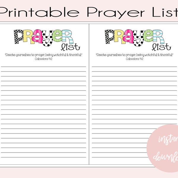 PRINTABLE Prayer List, digital Planner Insert, Bible Journaling Prayer List, Prayer, Prayer Journal, DOWNLOAD Prayer Page, Faith Planner