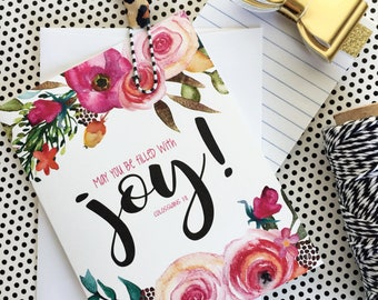 Printable Scripture Note Card, Downloadable Encouragement Card, Floral Stationery, Bible Verse folded note, Just because thank you cards,
