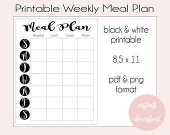 Printable Weekly Meal Plan, Printable Weekly Menu, Menu Planner, Instant Download Meal Prep PDF,