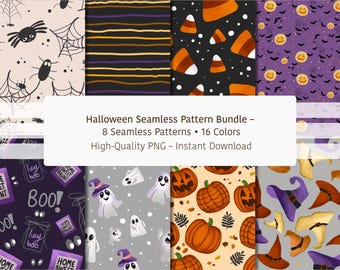 Halloween Seamless Pattern Bundle: Spooky PNG Clipart (Digital Download)