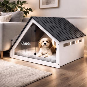 Personalized Wooden Dog Crate | Modern Indoor Pet House