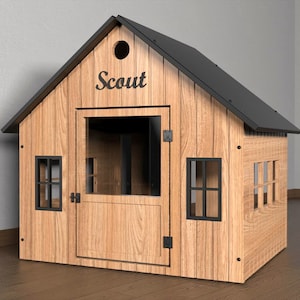 Wind House | Personalized Dog House | Custom Dog Name Indoor Wooden Dog Crate | Modern Pet House Furniture | Kennel Dog Gift For Dog Owners