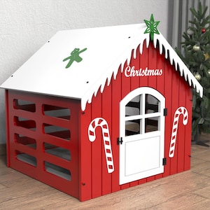 Christmas Dog House Oak  | Personalized Dog House | Dog Crate | Wooden Dog Crate | Modern Pet House Furniture | Dog Crate | Dog House Indoor