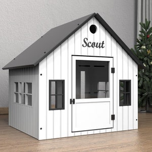 Wind House | Personalized Dog House | Custom Dog Name Indoor Wooden Dog Crate | Modern Pet House Furniture | Kennel Dog Gift For Dog Owners
