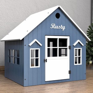 Wind House | Personalized Dog House | Custom Dog Name Indoor Wooden Dog Crate | Modern Pet House Furniture | Kennel Dog Gift For Dog Owners