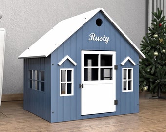 Wind House | Personalized Dog House | Custom Dog Name Indoor Wooden Dog Crate | Modern Pet House Furniture | Kennel Dog Gift For Dog Owners