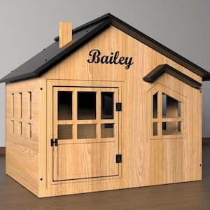BRL House | Personalized Dog House | Custom Dog Name Indoor Wooden Dog Crate | Modern Pet House Furniture | Kennel Dog Gift For Dog Owners