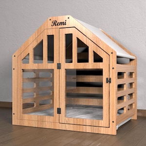 HF Dog House | Personalized Dog House | Dog Crate | Wooden Dog Crate | Modern Pet House Furniture | Dog Crate Furniture | Dog House Indoor