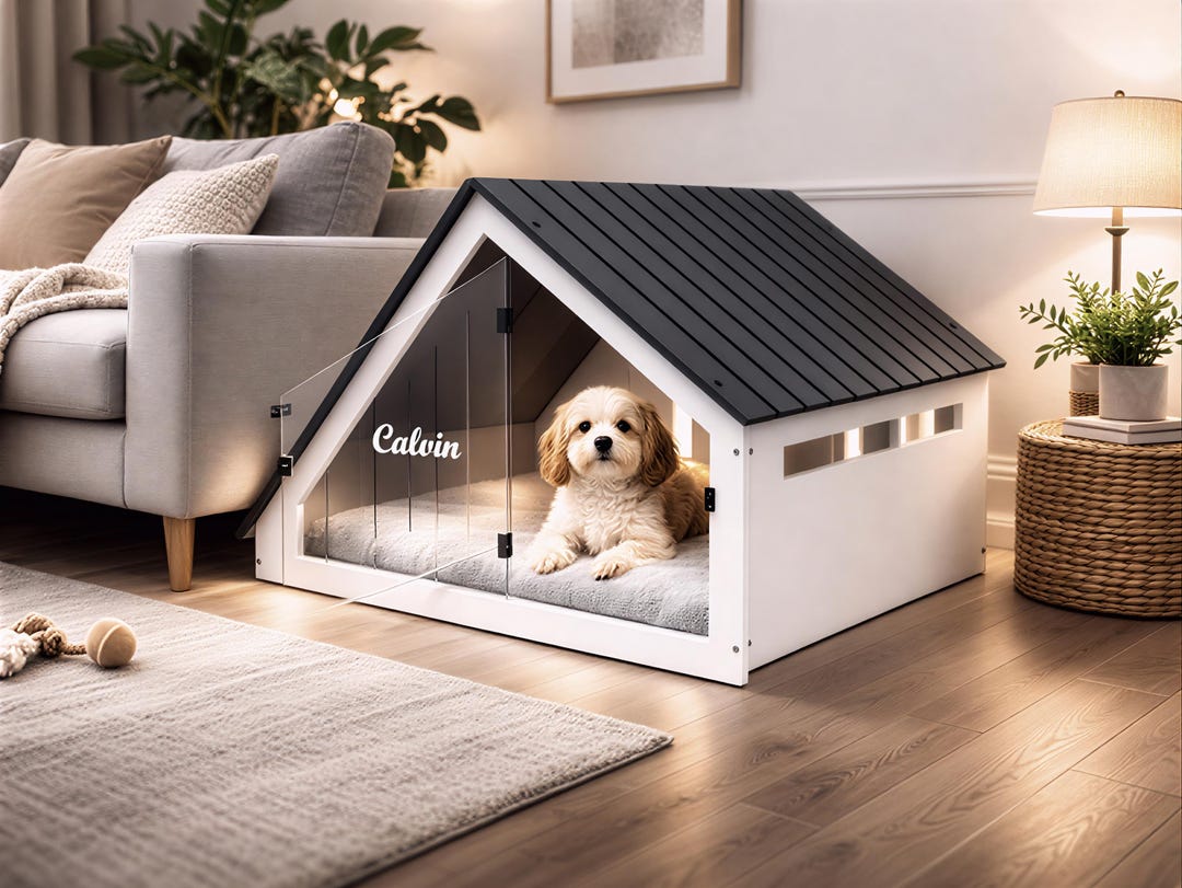 Personalized Wooden Dog Crate | Modern Indoor Pet House - Etsy