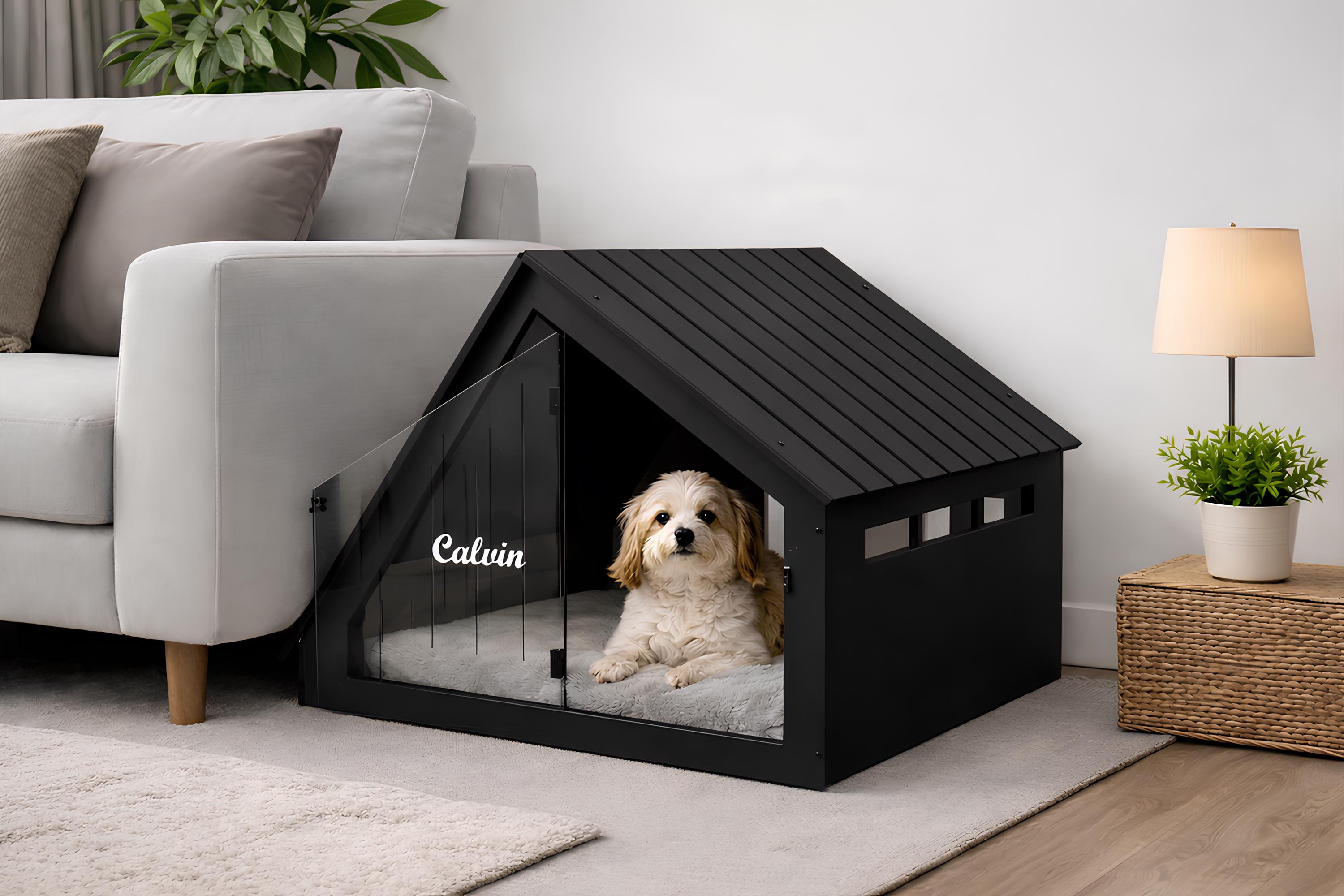 Personalized Wooden Dog House | Modern A-frame Indoor Pet Crate ...