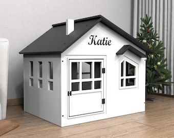BRL House | Personalized Dog House | Custom Dog Name Indoor Wooden Dog Crate | Modern Pet House Furniture | Kennel Dog Gift For Dog Owners