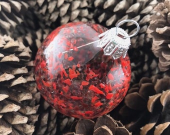 Red Handblown Glass Christmas Ornament. Christmas and Holiday Decor. Glass Christmas Present.