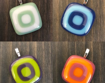 Modern Fused Glass Pendants. Fused Glass Jewelry In Mid-Century Modern Designs. Retro Pendants. Unique Glass Jewelry. Art Glass Necklaces.