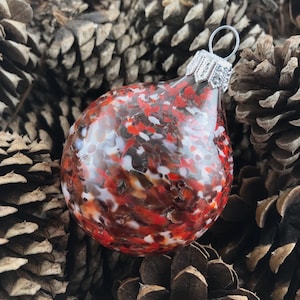 Red and White Blown Glass Ornament. Unique Christmas Ornament. Handblown Glass Ornament. Christmas Present. Holiday Gift. Christmas Gift.