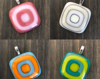 Fused Glass Pendant: Mid-Century Modern Bullseye Design