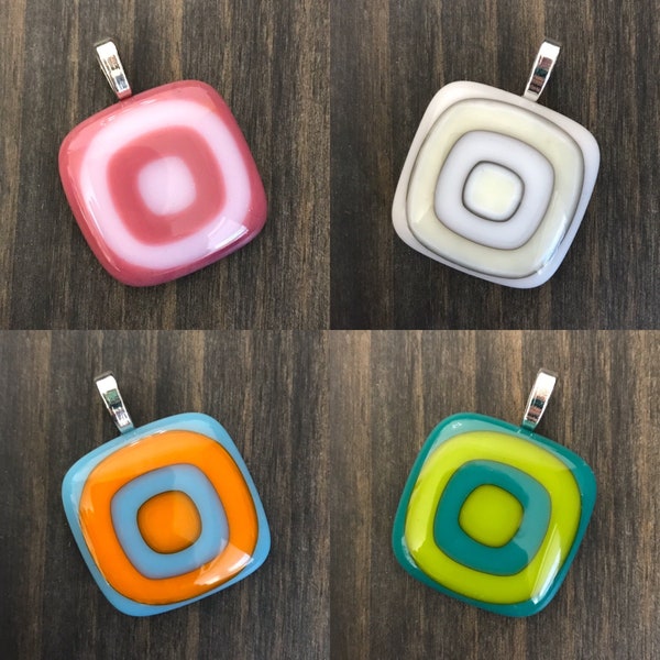 Modern Fused Glass Pendants. Fused Glass Jewelry In Mid-Century Modern Designs. Retro Pendants. Unique Glass Jewelry. Art Glass Necklaces.