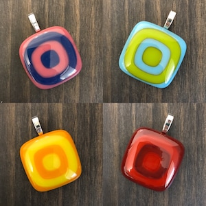 Modern Fused Glass Pendants. Fused Glass Jewelry In Mid-Century Modern Designs. Retro Pendants. Unique Glass Jewelry. Art Glass Necklaces.