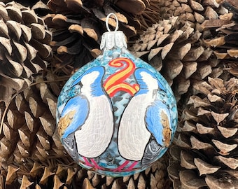 Two Turtle Doves. Hallmark's "A Heidelberg Holiday" Featured Handblown Glass Ornament Hand-Painted with 12 Days of Christmas.